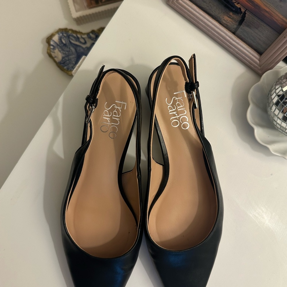 Franco Sarto Black Slingback Pointy Kitten Heels